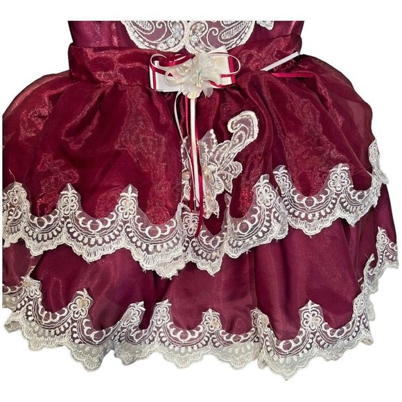 Vintage Girls Size 2 Pageant Dress Lace Faux Pearls Toddler Full Circle Party - Picture 3 of 10